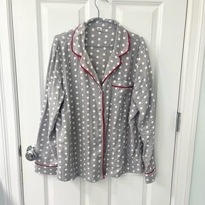 Flannel pajama top womens large gray polka dot
